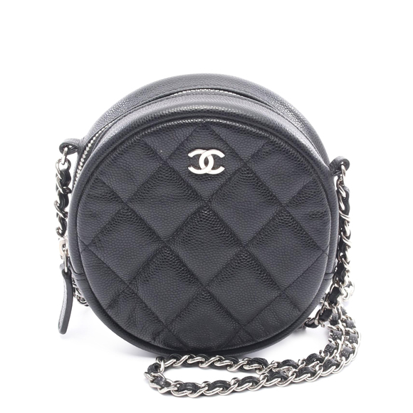 Pre-Loved Chanel CC Quilted Caviar Round Clutch With Chain - Picture 1 of 6